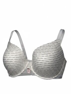 Victoria's Secret Signature Print White Black Tee Shirt Bra Womens size 38DDD